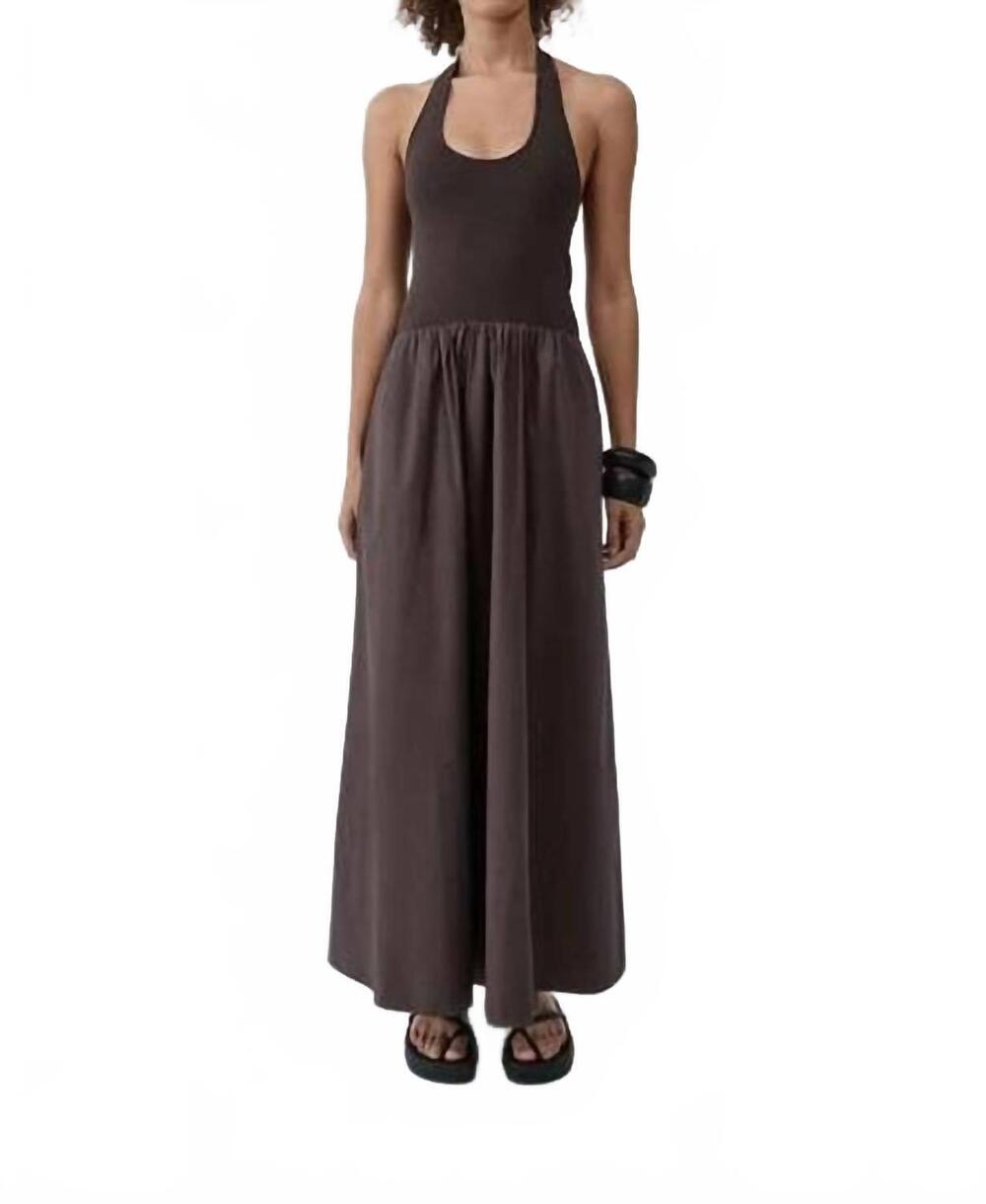 NEW ST. AGNI halter gathered dress in chocolate